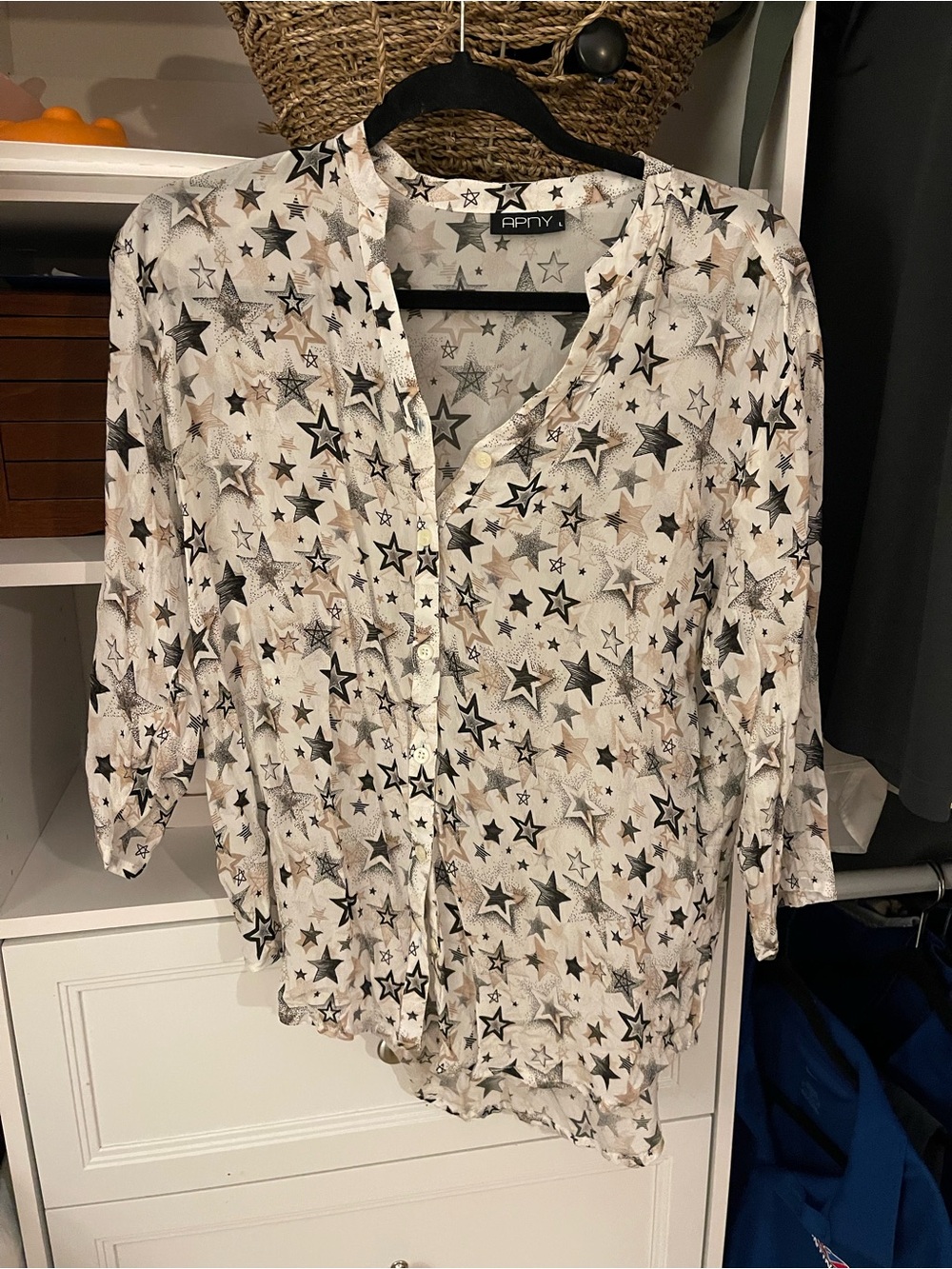 White Star Print Button-Front Women's Top